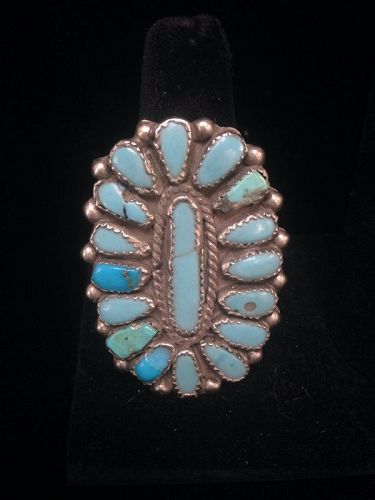 Zuni Cluster Ring with 17 Turquoise Stones