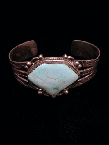 Navajo Fred Harvey Style Bracelet with a Cerrillos Turquoise Stone