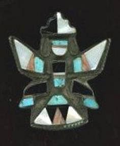 Zuni Silver Stone and Shell Brooch c. 1920
