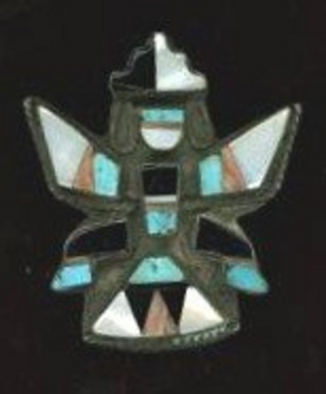 Zuni Silver Stone and Shell Brooch c. 1920