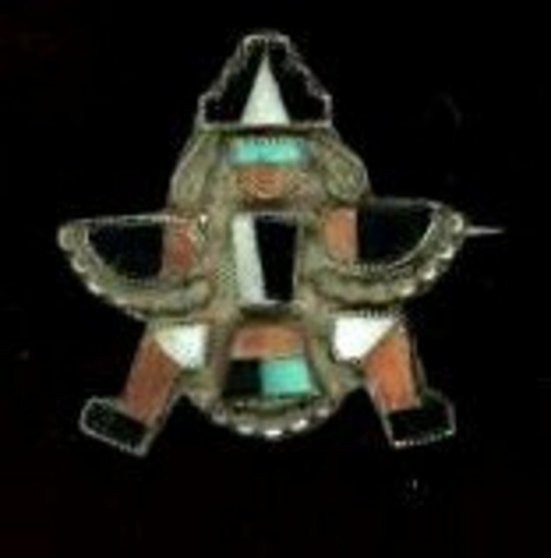 Zuni Silver Stone and Shell Brooch c.1920