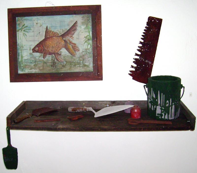 Alan Kessler &quot;Goldfish Painting &amp; Shelf&quot; Oil on Wood