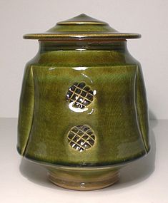 Medieval Green Stamped And Lobed Cap Jar