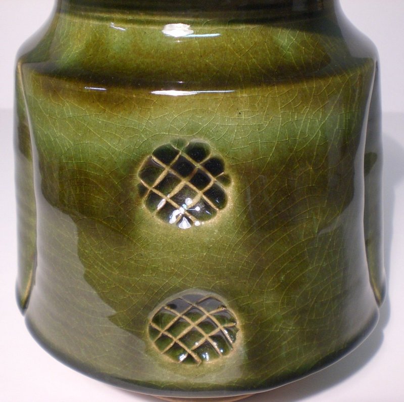 Medieval Green Stamped And Lobed Cap Jar