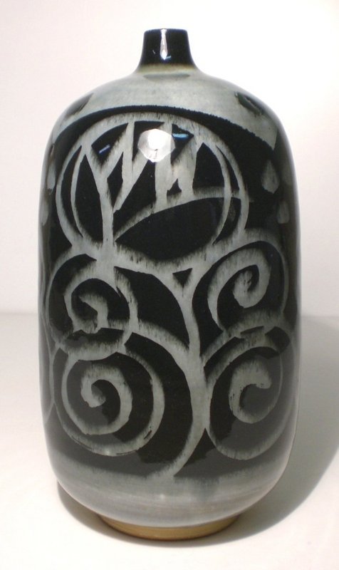 Ao Glazed Tapered Mouth Vase With Bloesem Design