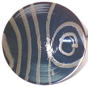 Temmoku & Partridge Feather Trailed V-Bowl