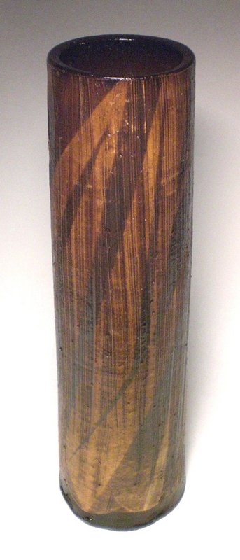 Cylindrical Hagi Kushime Vase, Signed Kazunobu