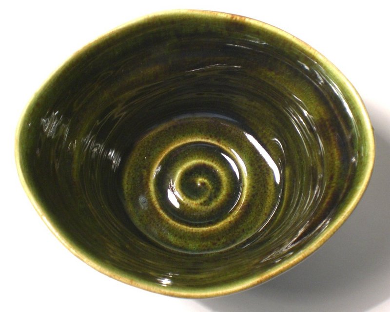 Ovoid  Medieval Green Hakeme Teabowl (1137tb)