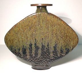 Temmoku & Tetsu-yu Textured Taiko Vase