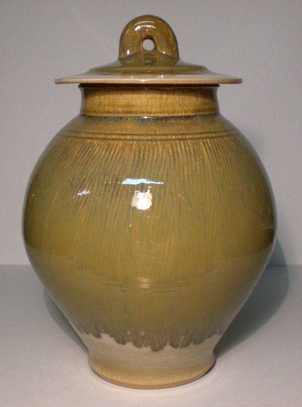 LG SAFFRON YELLOW BANDED KUSHIME COVERED JAR