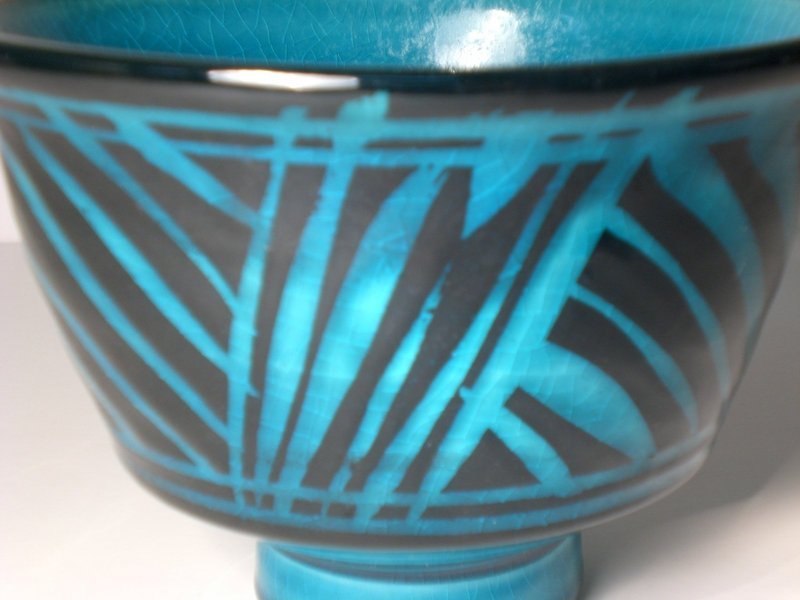 Persian Blue Rozome Grass design Teabowl