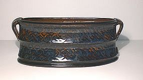 Ame & Cobalt Decorated Oval Serving Piece