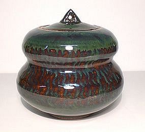 Ame & Copper Glazed Stacked Stone Covered Jar