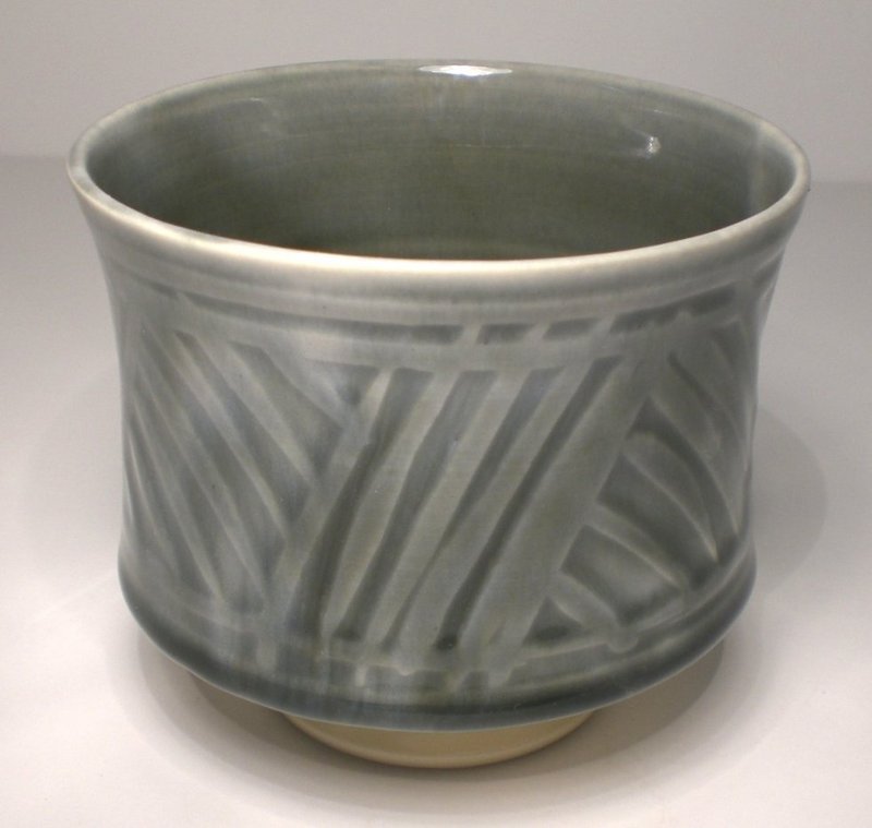Ao Glazed Etched &quot;Grasses&quot; Pattern Teabowl