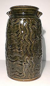 Lg. Ao Glazed Mokume Lugged Vase