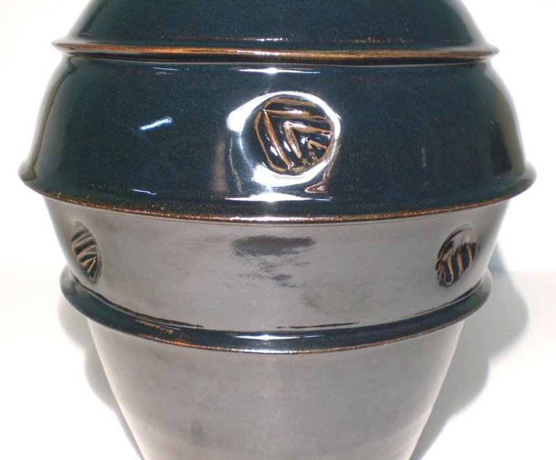 Temmoku Rings Stamped Covered jar