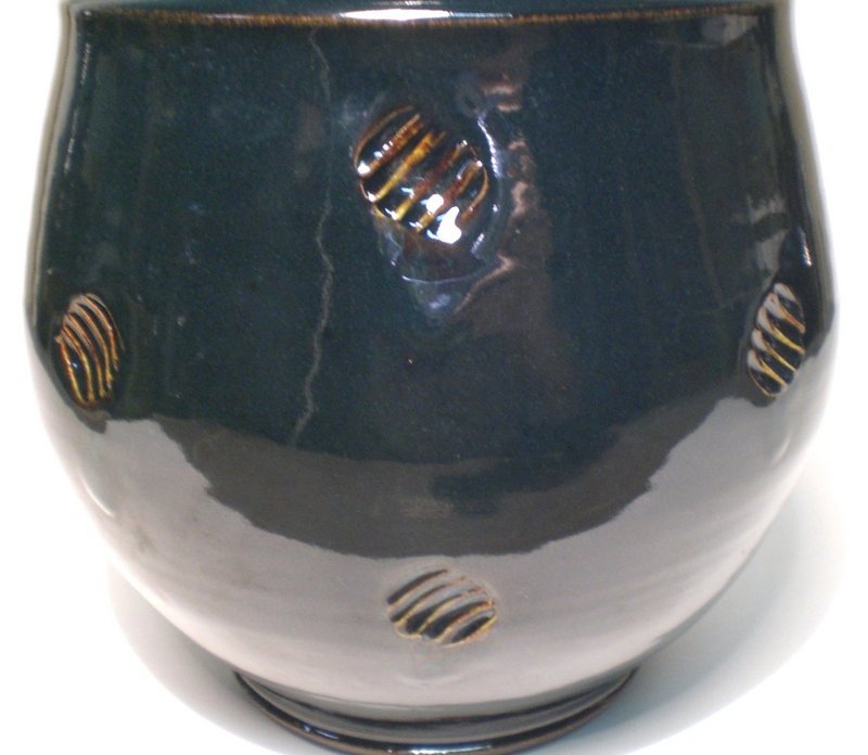 Temmoku Stamped Covered Cap Jar