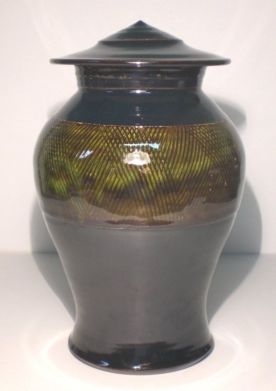 Temmoku &amp; Medieval Green Kushime Banded Cap Jar