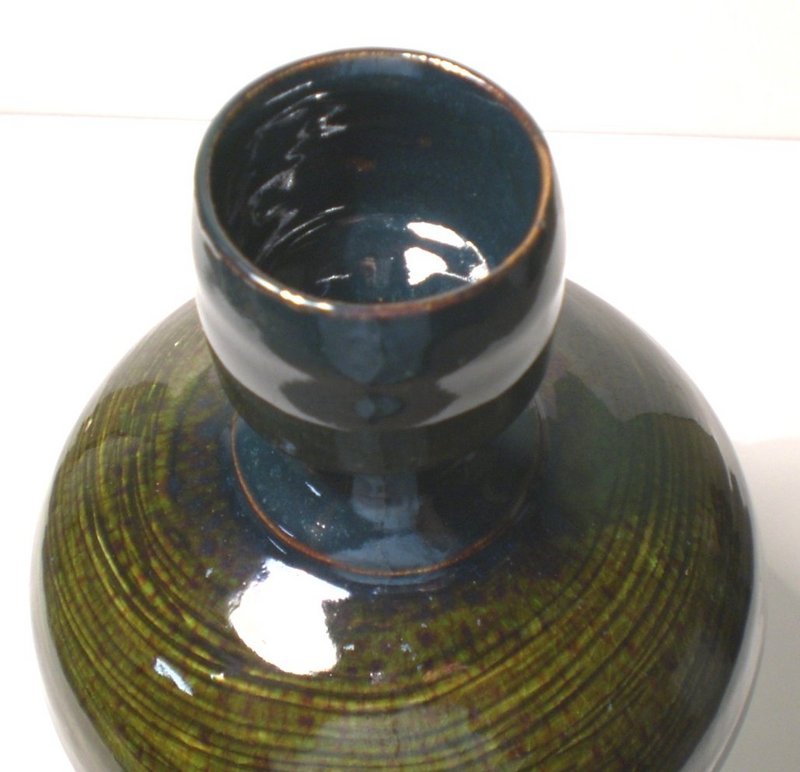 Medieval green &amp; Temmoku Hakeme Bottle Vase