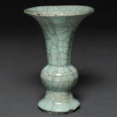 A Chinese Gu vase with crackled celadon glaze
