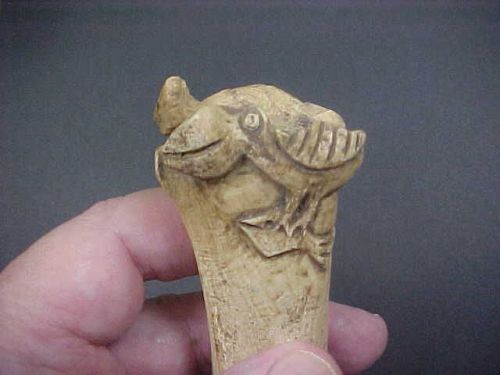 Pre-Columbian Chancay Bone Weaving Tool Pelican and Jaguar