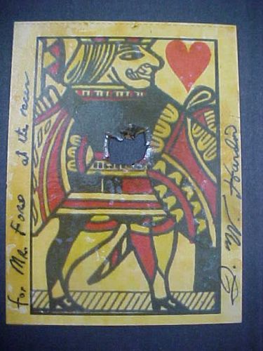 John Wesley Hardin Rare Signed Playing Card with Bullet Hole