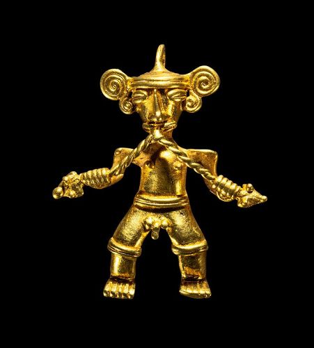 Remarkable  Pre-Columbian Gold Pendant Biting a Double-Headed Snake10+