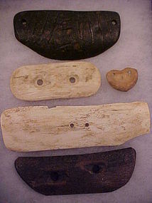Extremely Rare 5 Bone Gorgets: One Fossilized w/video