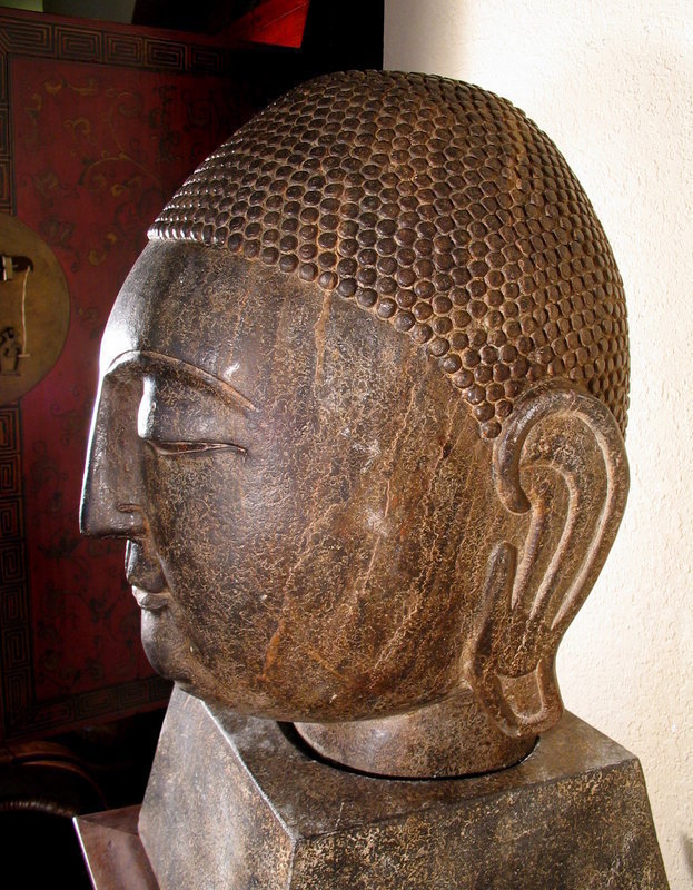 A Large, Finely Sculpted Stone Buddha Head