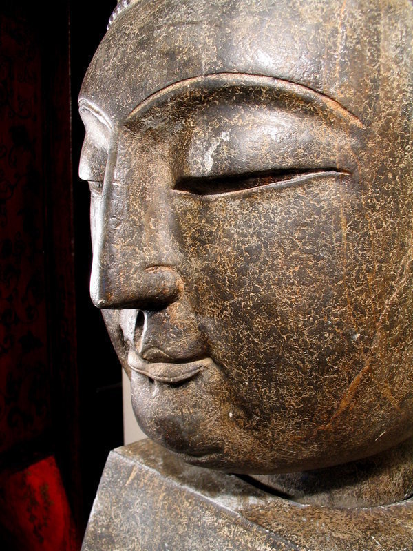 A Large, Finely Sculpted Stone Buddha Head