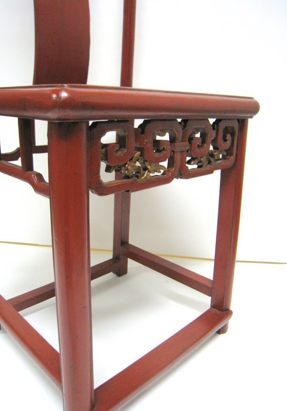 Pair of Red Lacquer Chinese Chairs, Qing