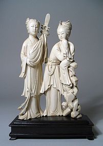 Antique Chinese Ivory Carving of two Maidens