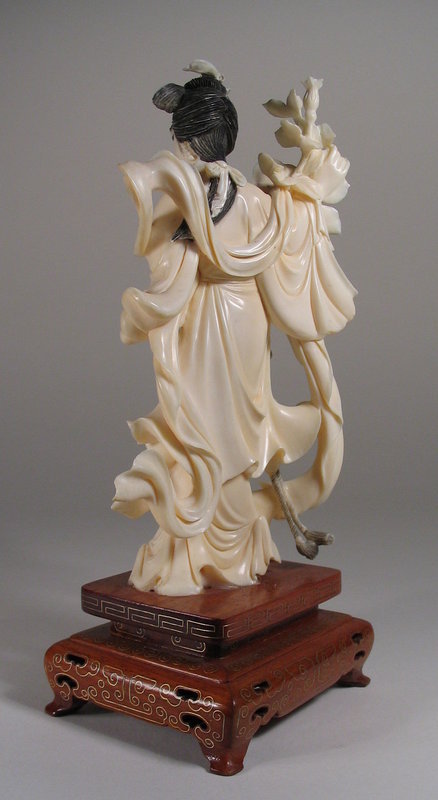Fine Chinese Ivory Carving of Maiden with Flowers
