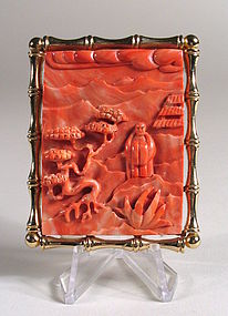 Chinese Carved Pink Coral Brooch / Pendant