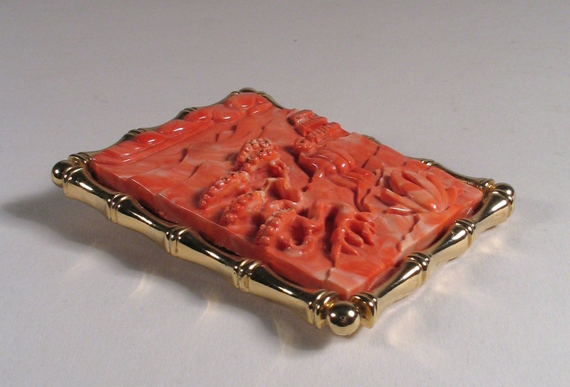 Chinese Carved Pink Coral Brooch / Pendant