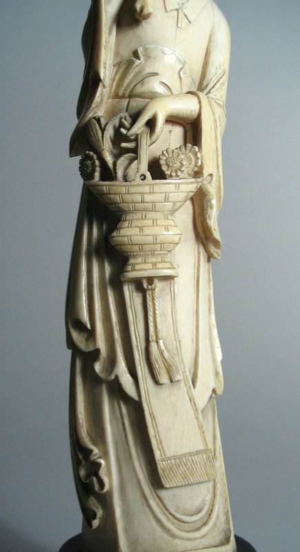 Large Chinese Ivory Carving of Maiden with Flowers