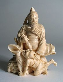 Fine Japanese Ivory Okimono of Shoki & Oni, Meiji