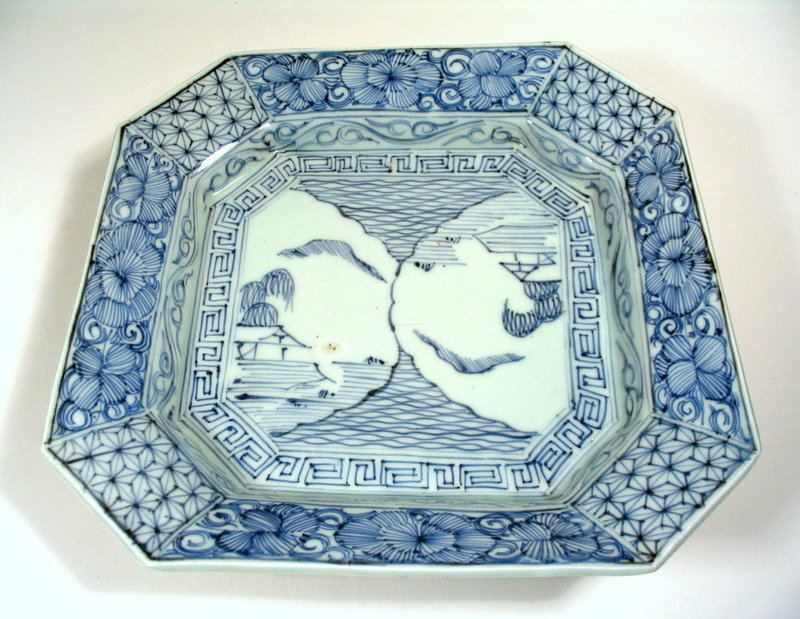 Chinese Blue & White Square Porcelain Plate, Qing