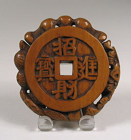 Chinese Boxwood Coin Toggle, Qing