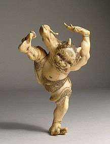 Japanese Ivory Okimono, Acrobat Oni, Meiji