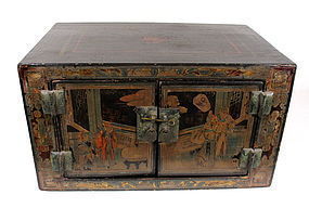 Chinese Black Lacquer Table Cabinet, 18th C.