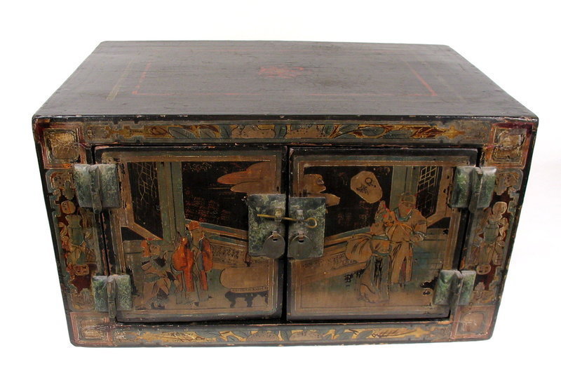 Chinese Black Lacquer Table Cabinet, 18th C.