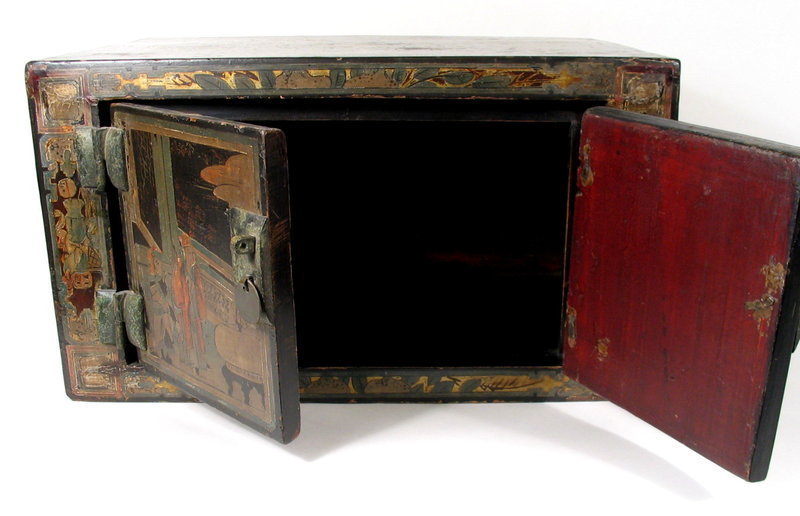 Chinese Black Lacquer Table Cabinet, 18th C.