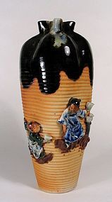 Tall Japanese Sumida Vase, Signed Inoue