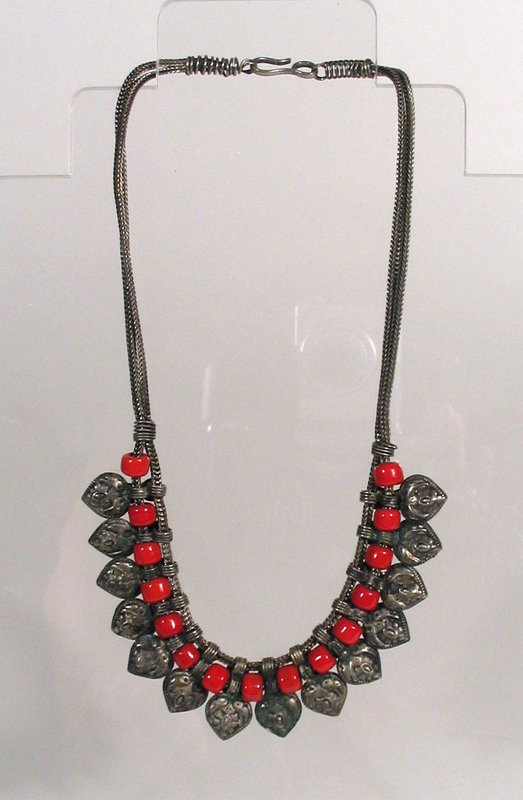 Minority Tribe Silver and Bead Necklace, Early 20th C.