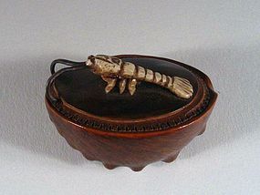 Lobster on Abalone Shell Netsuke, Signed