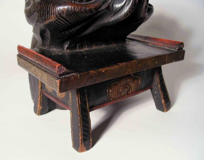 Japanese Wood Mingei Sculpture, Praying Tanuki