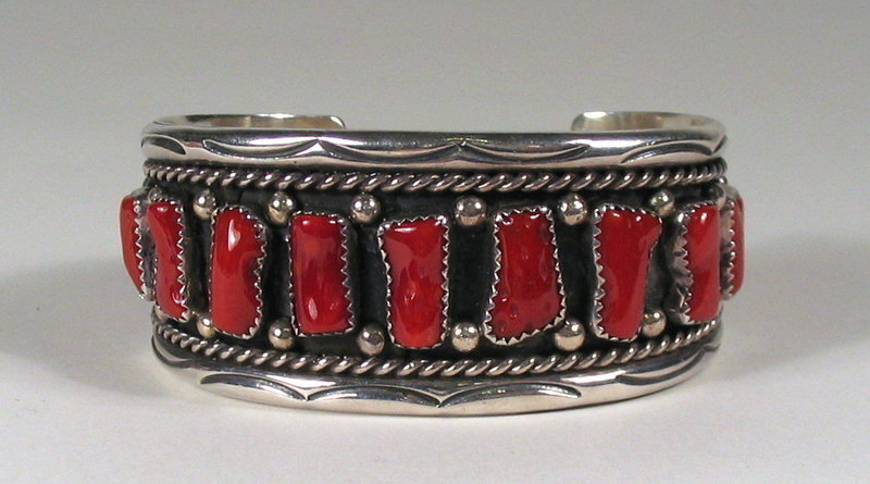 Navajo Sterling Silver and Coral Cuff Bracelet