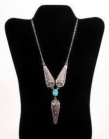 Navajo Sterling & Turquoise Necklace, Signed John Delvin