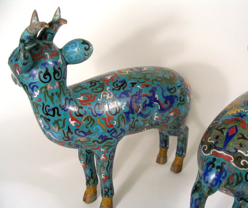 Large Pair of Chinese Cloisonne Deer